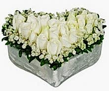kaliteli taze ve ucuz �i�ekler 10 adet beyaz g�l mika kalp i�erisindedir
