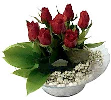 cam yada mika i�erisinde 7 adet kirmizi g�l