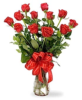 12 adet k�rm�z� g�llerden vazo tanzimi