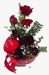 Sevgilime Hediye 7 g�l ve Kalp yast�k