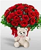 Vazoda 15 adet k�rm�z� g�l ve 15 cm ay�c�k