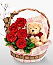 sepet i�erisinde 5 adet g�l ve 15 cm ay�c�k Ankara internetten �i�ek sipari�i 