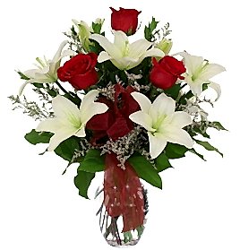 3 k�rm�z� g�l 4 kazablanka �i�e�inden vazo tanzimi